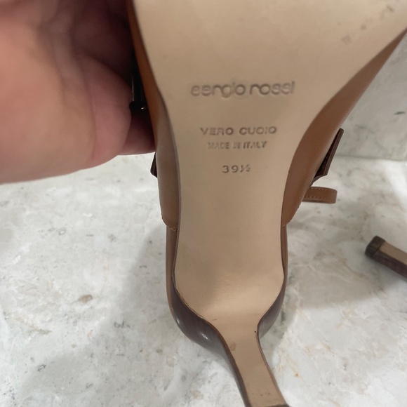 SERGIO ROSSI {39.5} Heels Slingback Leather Stiletto Tobacco Brown - Picture 11 of 12